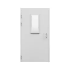 Дверь противопожарная металлическая ДПР-Олимп-01/60К, однопольная, с остеклением, угловая коробка, RAL 7004